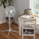 16-Inch Adjustable Pedestal Fan with 3 Speed Settings, 90-Degree Oscillation, and Quiet Operation for Home or Office, White