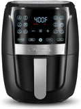 6 Quart Large Airfryer Cooker 12 1-Touch Cooking Presets, XL Air Fryer Basket 1500W Power Multifunction Black and Stainless Steel Accents FRY FORCE