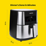 Touch Air Fryer, XL 8-Qt Family Size, One-Touch Digital Control Presets, French Fries, Chicken, Meat, Fish, Nonstick Dishwasher-Safe Parts, Automatic Shutoff, Stainless Steel