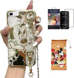 Cartoon Case for Iphone 14 Pro Max 6.7" with HD Screen Protector, Minnie Mouse with Wrist Strap Kickstand Metal Chain Strap Soft TPU Shockproof Protective for Girls Women