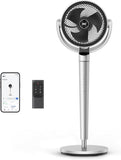 Omni-Directional Oscillating Fan for Bedroom with Smart Control, 110Ft Pedestal Design, DC Motor, 9 Speeds, 6 Modes, 43-Inch Height, 12-Hour Timer, Wi-Fi and Voice Control Compatible