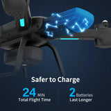 Drone with 1080P HD Camera , FPV RC Quadcopter with LED Lights and Optical Flow Sensor, 2 Batteries, Black