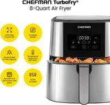 Touch Air Fryer, XL 8-Qt Family Size, One-Touch Digital Control Presets, French Fries, Chicken, Meat, Fish, Nonstick Dishwasher-Safe Parts, Automatic Shutoff, Stainless Steel