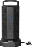 12-Outlet Power Strip Tower with 6 USB Ports (2 USB-C), 1050J 1625W/13A, 6.5Ft Extension Cord for Home and Office Use