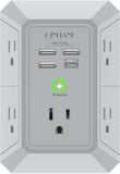 5-Outlet Wall Charger and Surge Protector with 4 USB Ports (4.8A Total) - 3-Sided Power Strip Multi-Plug Adapter for Home, Travel, and Office