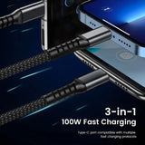 3-In-1 Super Fast Charging Cable, 3 in 1 Charging Cable, Universal with Type-C Micro for Iphone15 14 13