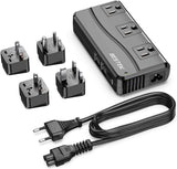 Universal Travel Adapter 100-220V to 110V Voltage Converter 250W with 6A 4-Port USB Charging 3 AC Sockets and Eu/Uk/Au/Us/India Worldwide Plug Adapter (White)