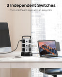 12-Outlet Power Strip Tower with 6 USB Ports (2 USB-C), 1050J 1625W/13A, 6.5Ft Extension Cord for Home and Office Use