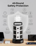 12-Outlet Power Strip Tower with 6 USB Ports (2 USB-C), 1050J 1625W/13A, 6.5Ft Extension Cord for Home and Office Use