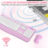 Wireless Keyboard and Mouse Combo,  2.4G Full-Sized Ergonomic Computer Keyboard with Wrist Rest and 3 Level DPI Adjustable Wireless Mouse for Windows, Mac OS Desktop/Laptop/Pc(White Pink)