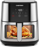 Touch Air Fryer, XL 8-Qt Family Size, One-Touch Digital Control Presets, French Fries, Chicken, Meat, Fish, Nonstick Dishwasher-Safe Parts, Automatic Shutoff, Stainless Steel