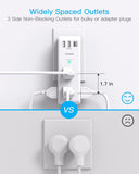 6-Outlet AC Power Strip with 3 USB Ports (including 1 USB-C), 1800J Wall Charger, and 3-Sided Design for Home, Office, and Travel