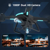 Drone with 1080P HD Camera , FPV RC Quadcopter with LED Lights and Optical Flow Sensor, 2 Batteries, Black