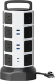 12-Outlet Power Strip Tower with 6 USB Ports (2 USB-C), 1050J 1625W/13A, 6.5Ft Extension Cord for Home and Office Use