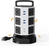 12-Outlet Power Strip Tower with 6 USB Ports (2 USB-C), 1050J 1625W/13A, 6.5Ft Extension Cord for Home and Office Use