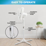 16-Inch Adjustable Pedestal Fan with 3 Speed Settings, 90-Degree Oscillation, and Quiet Operation for Home or Office, White