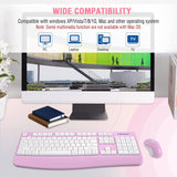 Wireless Keyboard and Mouse Combo,  2.4G Full-Sized Ergonomic Computer Keyboard with Wrist Rest and 3 Level DPI Adjustable Wireless Mouse for Windows, Mac OS Desktop/Laptop/Pc(White Pink)