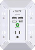 5-Outlet Wall Charger and Surge Protector with 4 USB Ports (4.8A Total) - 3-Sided Power Strip Multi-Plug Adapter for Home, Travel, and Office