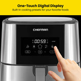 Touch Air Fryer, XL 8-Qt Family Size, One-Touch Digital Control Presets, French Fries, Chicken, Meat, Fish, Nonstick Dishwasher-Safe Parts, Automatic Shutoff, Stainless Steel