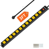 12-Outlet Heavy-Duty Power Strip with 2100 Joules Surge Protection, 6FT Power Cord, Wide-Spaced Outlets, and Overload Protection Switch for Industrial Use in Workbench, Shop, and Garage