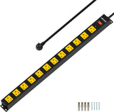 12-Outlet Heavy-Duty Power Strip with 2100 Joules Surge Protection, 6FT Power Cord, Wide-Spaced Outlets, and Overload Protection Switch for Industrial Use in Workbench, Shop, and Garage