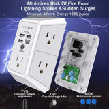 5-Outlet Wall Charger and Surge Protector with 4 USB Ports (4.8A Total) - 3-Sided Power Strip Multi-Plug Adapter for Home, Travel, and Office