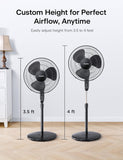 16'' Pedestal Remote Control, Oscillating Stand up Fan 7-Hour Timer, 3-Speed and Adjustable Height, PFS40A4BBB, Supreme 16"-Black