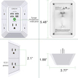 5-Outlet Wall Charger and Surge Protector with 4 USB Ports (4.8A Total) - 3-Sided Power Strip Multi-Plug Adapter for Home, Travel, and Office