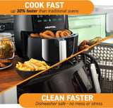 6 Quart Large Airfryer Cooker 12 1-Touch Cooking Presets, XL Air Fryer Basket 1500W Power Multifunction Black and Stainless Steel Accents FRY FORCE