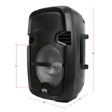 TWO 8 INCH PORTABLE PA SPEAKER SYSTEMS with 2 SPEAKERS, 2 SPEAKER STANDS, 2 WIRED MICROPHONES and 2 REMOTES