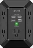 5-Outlet Wall Charger and Surge Protector with 4 USB Ports (4.8A Total) - 3-Sided Power Strip Multi-Plug Adapter for Home, Travel, and Office