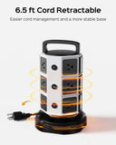 12-Outlet Power Strip Tower with 6 USB Ports (2 USB-C), 1050J 1625W/13A, 6.5Ft Extension Cord for Home and Office Use