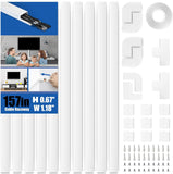Cord Hider, 157In Cord Covers for Wires on Wall, Paintable Cable Hider, Cable Covers Wire Covers for Cords on Wall, Wire Hiders for TV on Wall Cable Management, 10X L15.7X W0.95X H0.55In, White