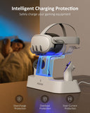Premium Charging Dock for Meta Quest 3 and 3S with LED Indicator, Compatible with Elite Strap with Battery, Headset Display Stand, Controller Mount, and Rechargeable Batteries, White