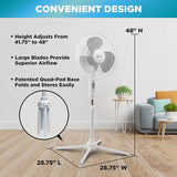 16-Inch Adjustable Pedestal Fan with 3 Speed Settings, 90-Degree Oscillation, and Quiet Operation for Home or Office, White