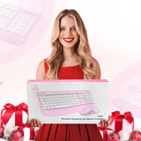 Wireless Keyboard and Mouse Combo,  2.4G Full-Sized Ergonomic Computer Keyboard with Wrist Rest and 3 Level DPI Adjustable Wireless Mouse for Windows, Mac OS Desktop/Laptop/Pc(White Pink)