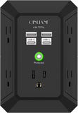 5-Outlet Wall Charger and Surge Protector with 4 USB Ports (4.8A Total) - 3-Sided Power Strip Multi-Plug Adapter for Home, Travel, and Office