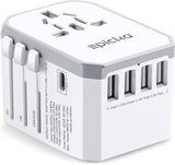 Universal Travel Adapter One International Wall Charger AC Plug Adaptor with 5.6A Smart Power and 3.0A USB Type-C for USA EU UK AUS (TA-105, Grey)