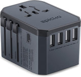 Universal Travel Adapter One International Wall Charger AC Plug Adaptor with 5.6A Smart Power and 3.0A USB Type-C for USA EU UK AUS (TA-105, Grey)