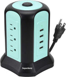Power Strip Tower Surge Protector,  Desktop Charging Station, 10 Ft Extension Cord, 9 Outlets, 4 USB Ports, 1080 Joules, 3-Prong, Grounded, Multiple Protections for Home, Office, Deep Brown