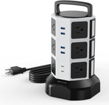 12-Outlet Power Strip Tower with 6 USB Ports (2 USB-C), 1050J 1625W/13A, 6.5Ft Extension Cord for Home and Office Use