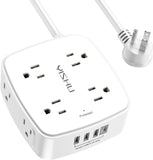 6 Ft Surge Protector Power Strip - 8 Widely Outlets with 4 USB Ports, 3 Side Outlet Extender with 6 Feet Extension Cord, Flat Plug, Wall Mount, Desk USB Charging Station, Etl,White