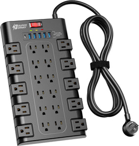 Surge Protector Power Strip with 22 AC Outlets and 6 USB Charging Ports, 1875W/15A, 2100 Joules, 6.5Ft Flat Plug Heavy Duty Extension Cord for Home, Office, Dorm, and Gaming Room, Black