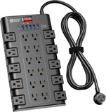Surge Protector Power Strip with 22 AC Outlets and 6 USB Charging Ports, 1875W/15A, 2100 Joules, 6.5Ft Flat Plug Heavy Duty Extension Cord for Home, Office, Dorm, and Gaming Room, Black