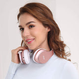 Foldable Wireless and Wired Stereo Headset Micro SD/TF, FM for Cell Phone,Pc,Soft Earmuffs &Light Weight for Prolonged Wearing(Rose Gold)