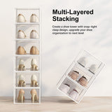 Clear Plastic Stackable Shoe Organizer for Closet, Space Saving Foldable Shoe Rack Sneaker Container Bin Holder, 12 Pack Clear