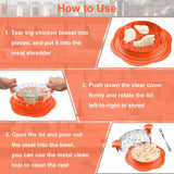 Large Chicken Breast Shredder Tool Twist with Brush&Fork, Visible Meat Shredder Machine, Anti-Slip Strip, Ergonomic Handle, BPA Free, Suitable for Pork Beef Chicken(Orange)