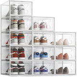 Clear Plastic Stackable Shoe Organizer for Closet, Space Saving Foldable Shoe Rack Sneaker Container Bin Holder, 12 Pack Clear