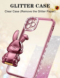 Phone 14 Pro Max Phone Case Women Cute for Apple Funda Cover Aesthetic Glitter Girls Girly Animal Rabbit Design Kawaii Stand Kickstand Bling Rhinestone Diamond Sparkle Forro Gold Luxury