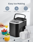 Portable Ice Machine with Carry Handle, Self-Cleaning Ice Makers with Basket and Scoop, 9 Cubes in 6 Mins, 26 Lbs per Day, Ideal for Home, Kitchen, Camping, RV